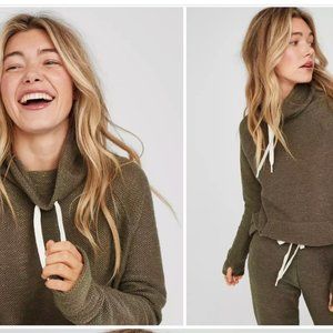 OFFLINE By Aerie Snowday Mock Neck Sweatshirt Washed Olive
